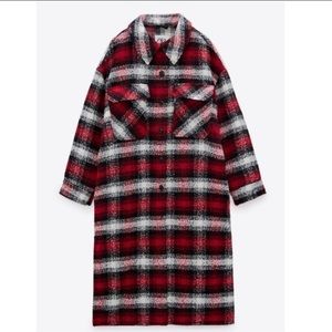Zara long plaid coat shacket red & black & white (S-M)